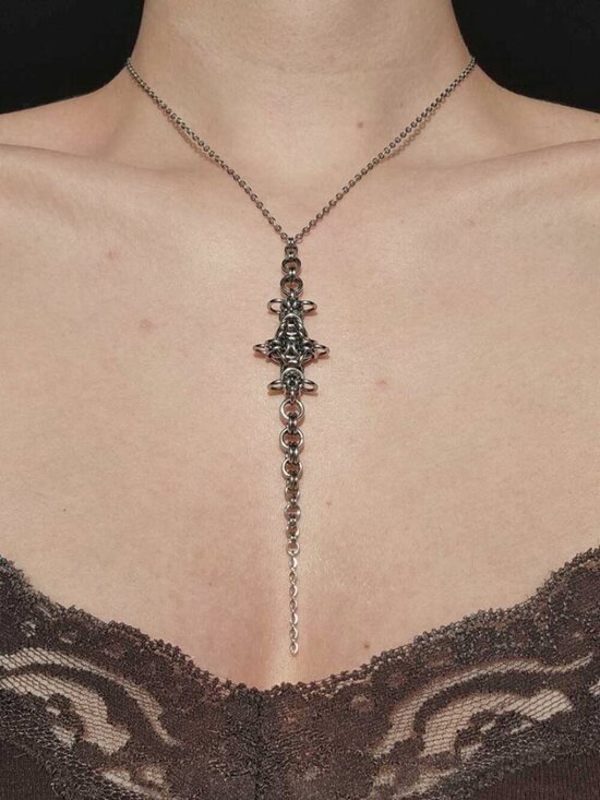 Handmade Jewelry - Gothic long silver rosary necklace ✦ Unique long medieval chainmaille necklace ✦